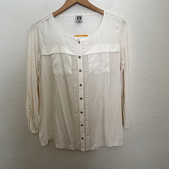 Anne Klein Tops - NWT Anne Klein Womens Blouse Button Front Shirt Small Logo Buttons